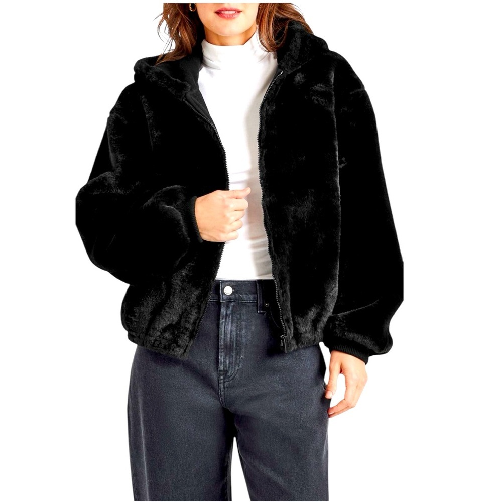 Women's Black Faux Fur Jacket Top Shoin Stores Now